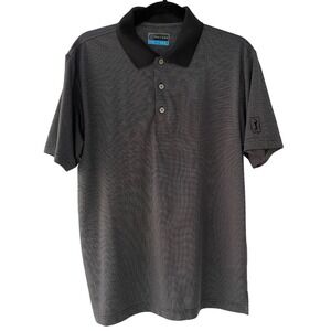 PGA‎ TOUR Golf Polo Shirt Performance Gray Black Short Sleeve Mens Medijm EUC